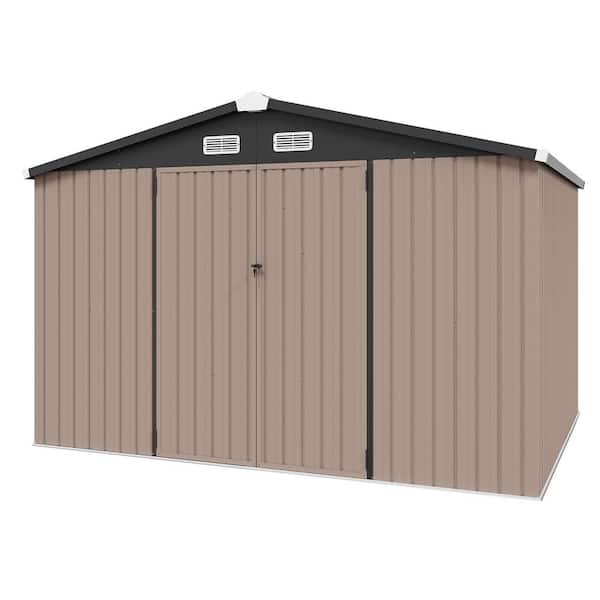 10 ft. x 8 ft. Gable Roof Metal Storage Shed with Floor 75.5 sq ft in Brown