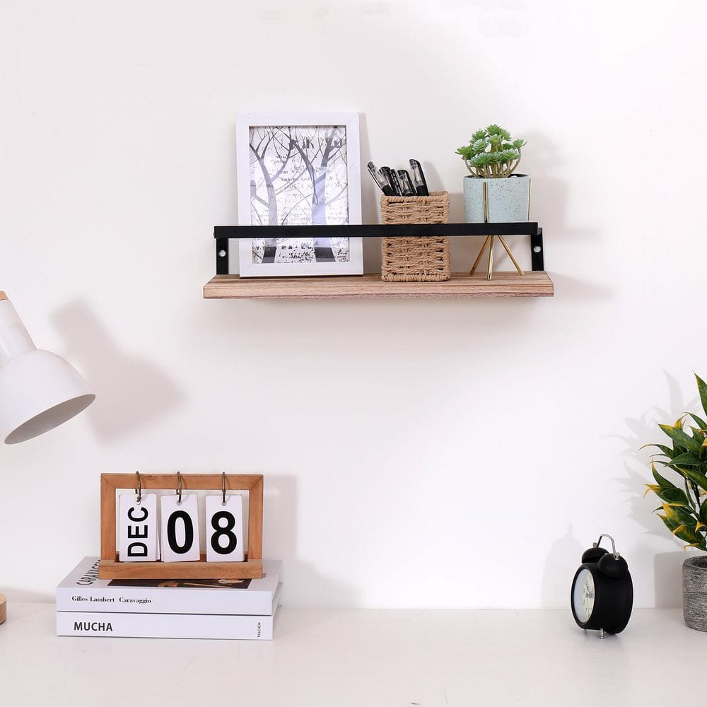 16.5 in. W x 5.5 in. D Natural Wood Floating Shelves with Brackets Decorati