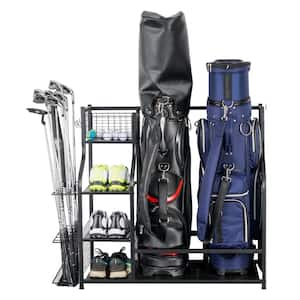 VOPEAK Golf Bag Storage Rack for Garage, Golf Bag Organizer Fit for 2 Golf  Bags, Golf Organizer Storage with 2-Tier Side Shelf and Side Basket for