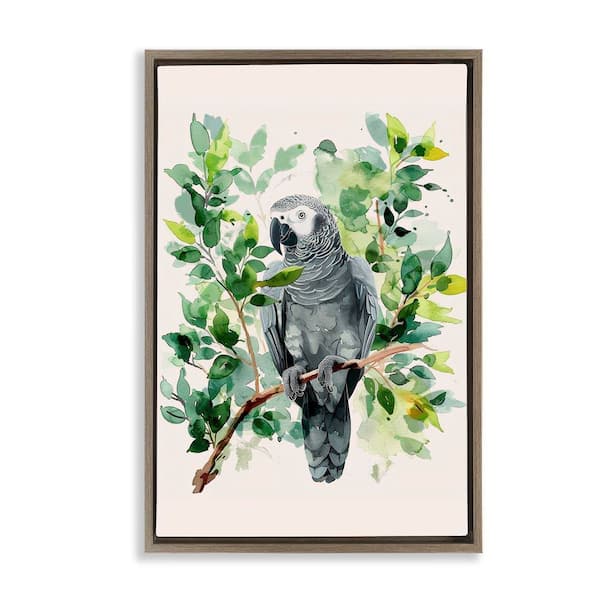 Stupell Industries Tropical Perched Parrot by LSR Design Studio Brown Floater Frame Animal Graphic Art Print 31 in. x 21 in.