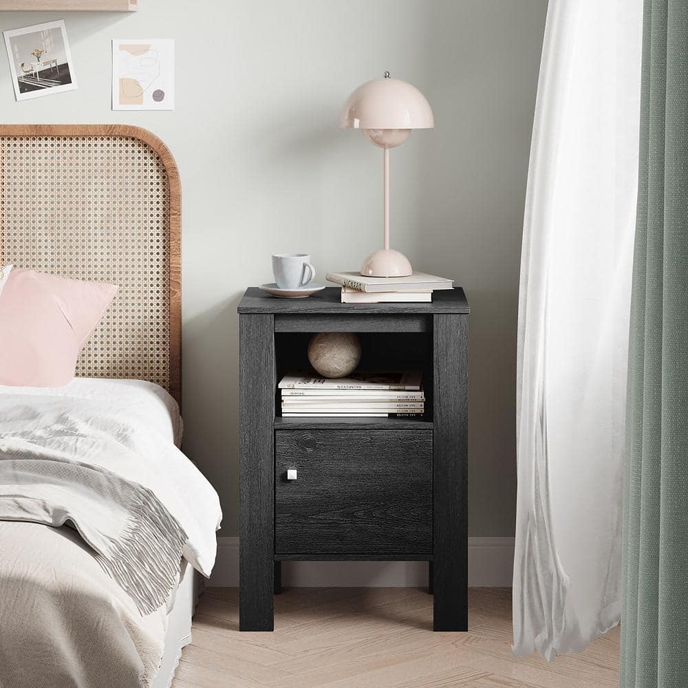 Costway Dark Grey Oak Nightstand Compact Side End Sofa Table with Open ...