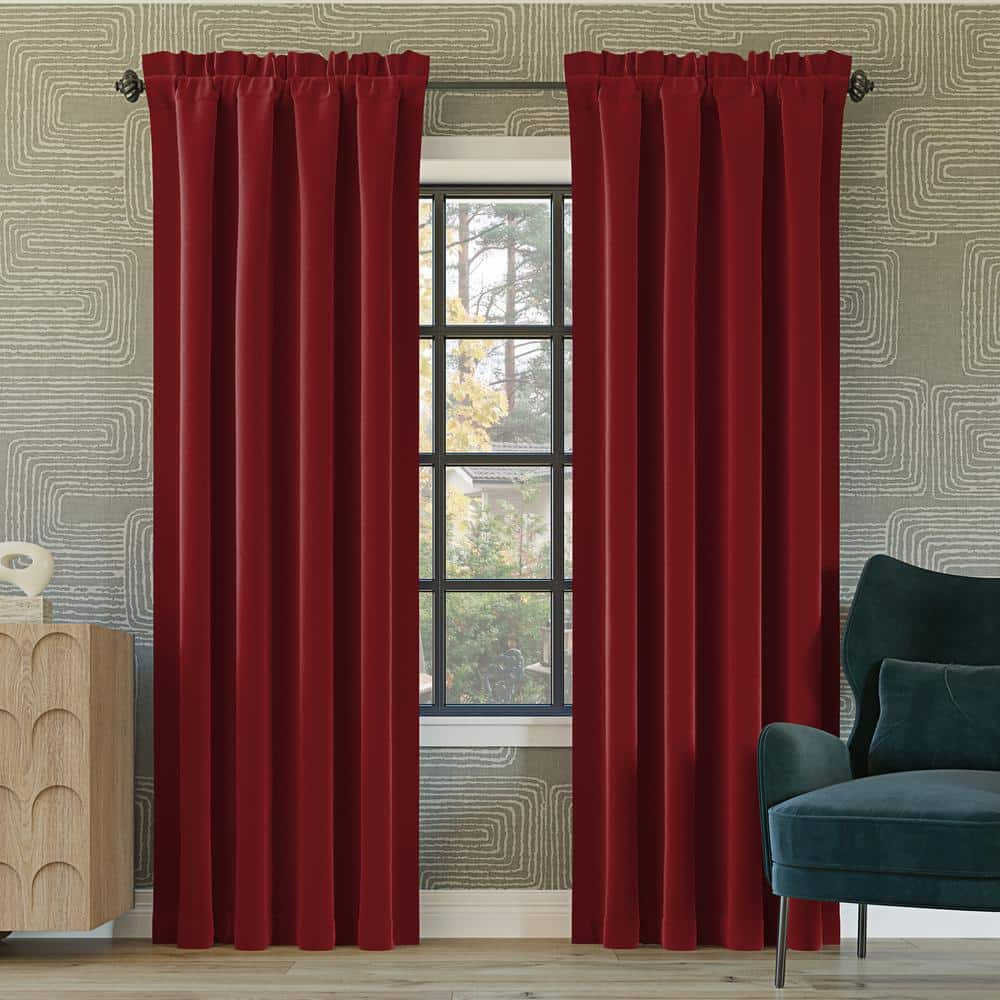 52&#34;x95&#34; Sun Zero Blackout Oslo Theater Grade Rod Pocket Curtain Panel Bright Red