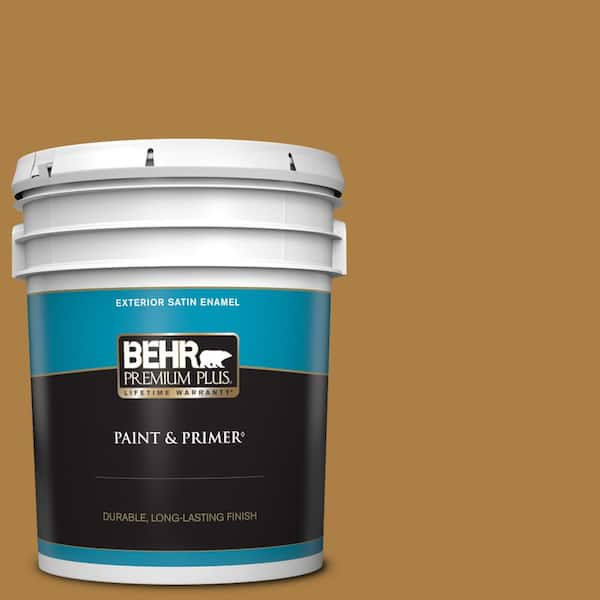 BEHR PREMIUM PLUS 5 gal. #M280-7 24 Karat Satin Enamel Exterior Paint & Primer