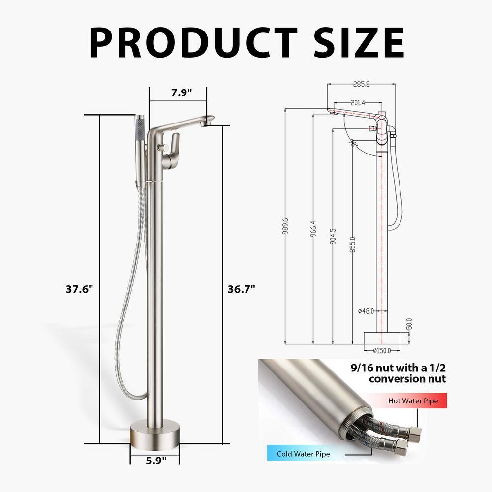 Brushed Nickel Freestanding Bathtub Faucet with Handshower