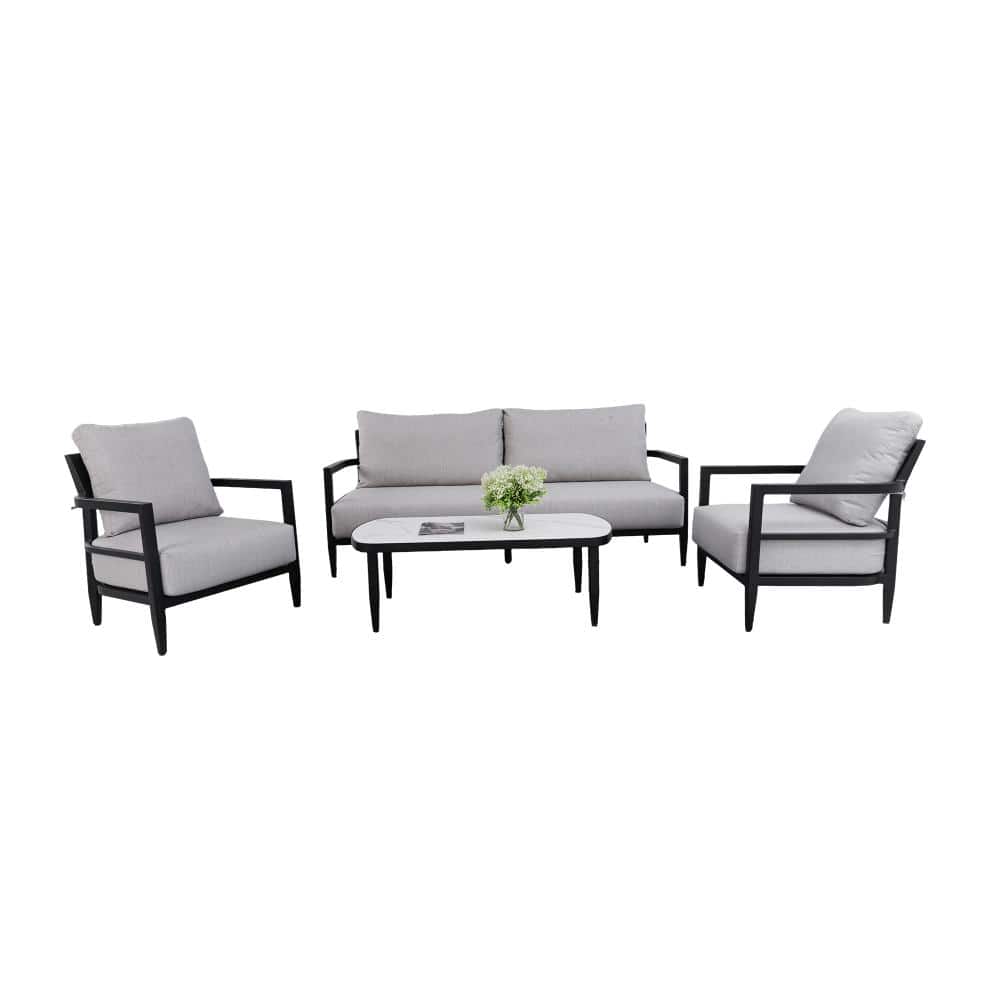 JUJABU Black 4-Piece Outdoor Conversation Set with Modern Club Chairs ...