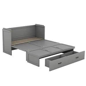 Gray Wood Frame Queen Size Murphy Bed all Bed with drawer and a set of Sockets USB Ports