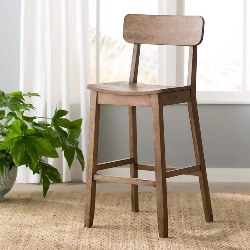 Torino 45'' Rustic Gray Acacia Wood Bar Stool