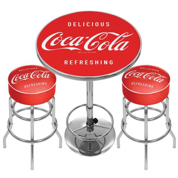 Unbranded Coca-Cola 3-Piece Round Acrylic Top Chrome Bar Table Set Seats 2