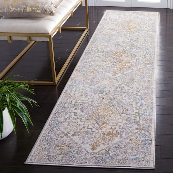 Bel Air 2 ft. x 9 ft. Ivory/Gray Medallion Border Runner Rug