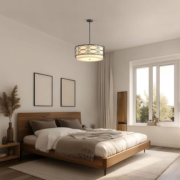 Emeritpro 4-Light Matte Black Traditional Chandelier with Drum