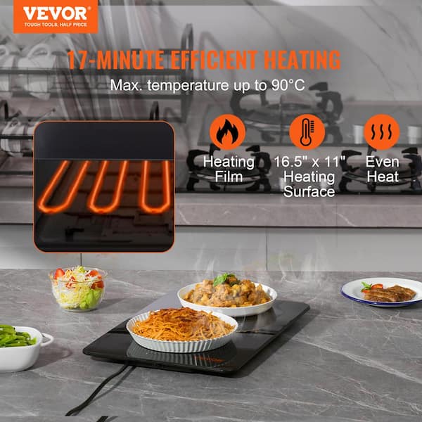 Electric Warming Tray Food Warmer Adjustable Temperature Glass Top Large  Size