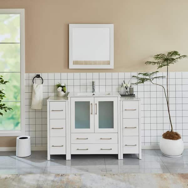 Vanity Art Brescia 54 in. W x 18 in. D x 36 in. H Bathroom Vanity in White with Vanity Top in White with White Basin and Mirror
