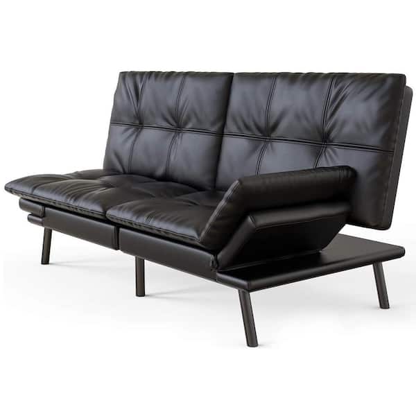 Smugdesk Sofa Bed Black Contemporary, Faux Leather Futon Sofa