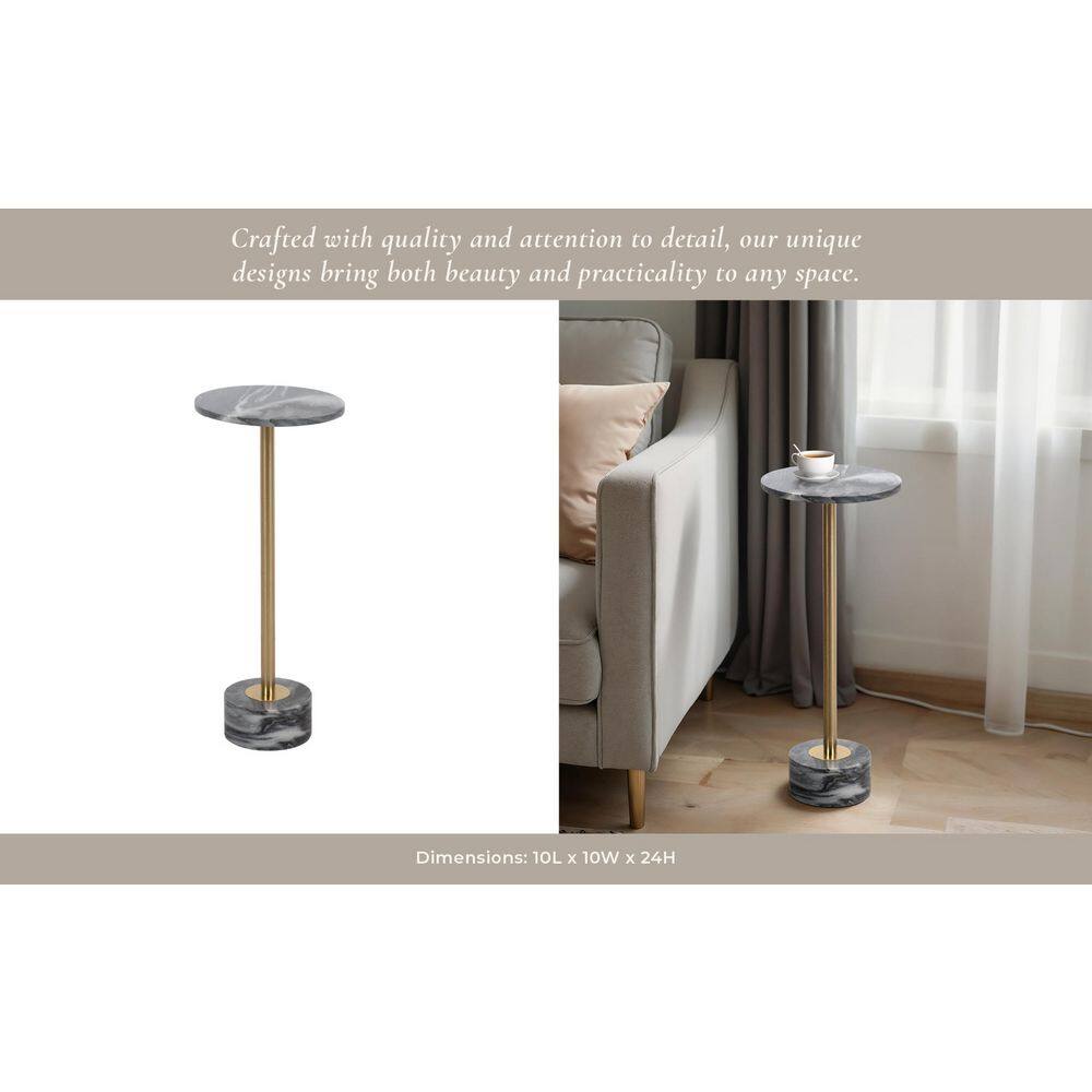 10 in. White/Gold Circle Marble Accent Table - thumbnail 8