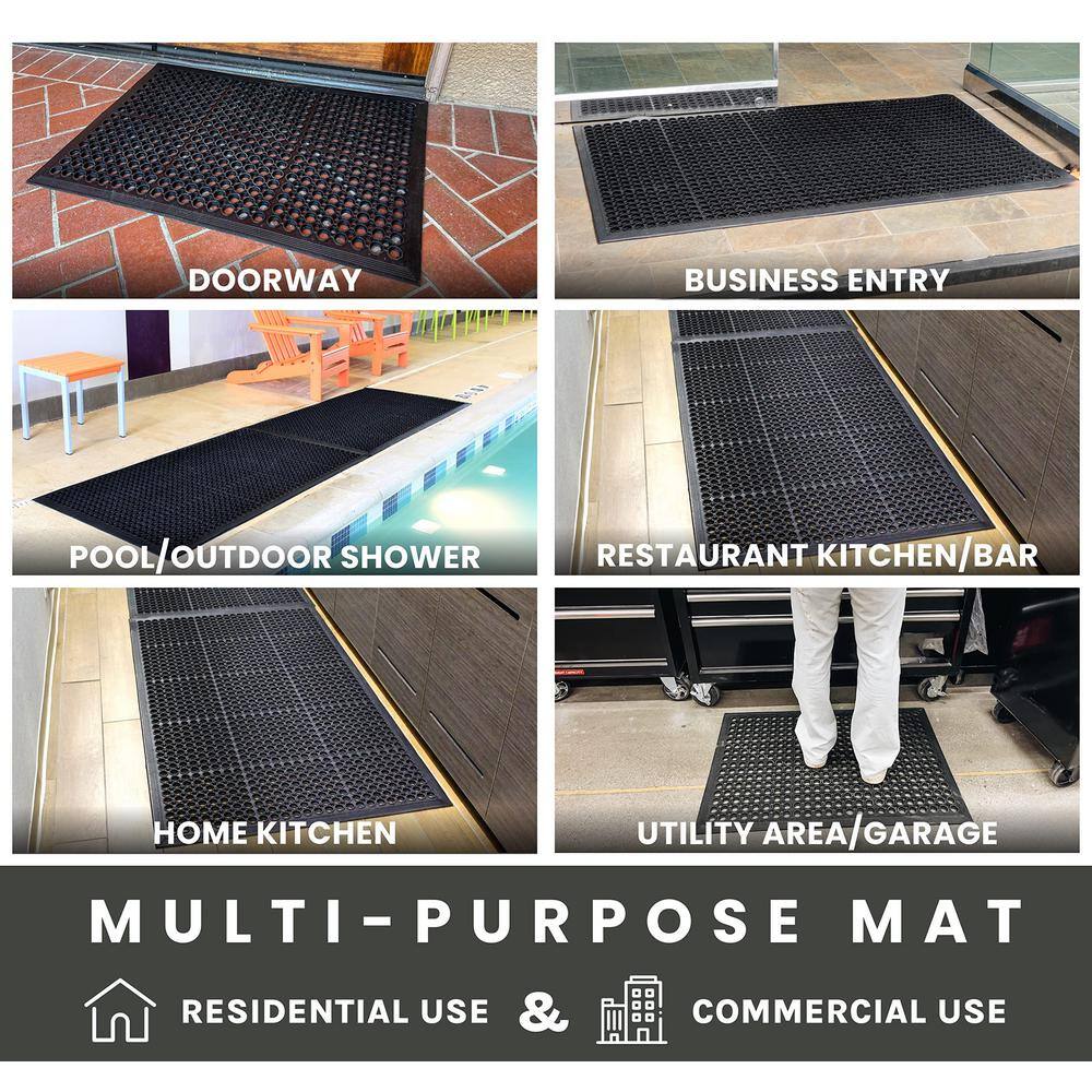 Black Rubber Anti-Fatigue Mat for Indoor/Outdoor Use, 24 x 36 Inches