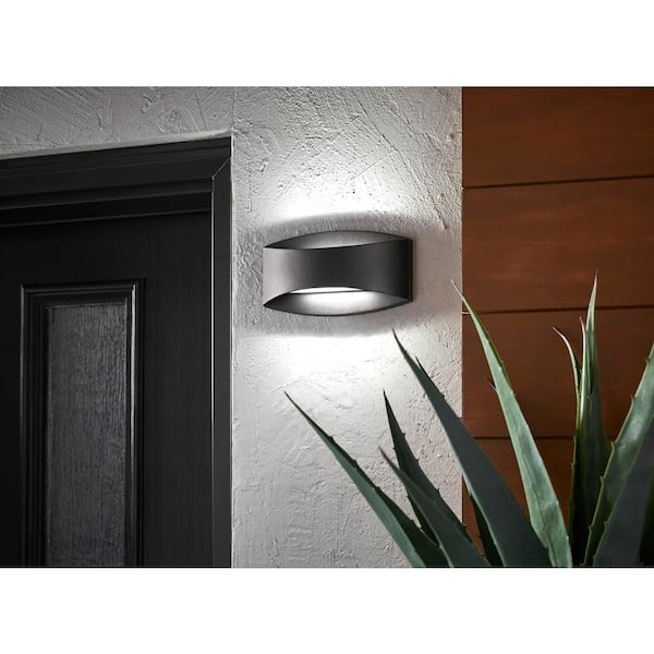 Greeleyville 4.375 in. 2-Light Sand Black Integrated LED Outdoor Wall Light Lantern Sconce with Frosted Glass