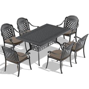 Isabella 7-Piece Cast Aluminum Outdoor Dining Set with 59.05 in. x 35.43 in. Rectangular Table and Random Color Cushions