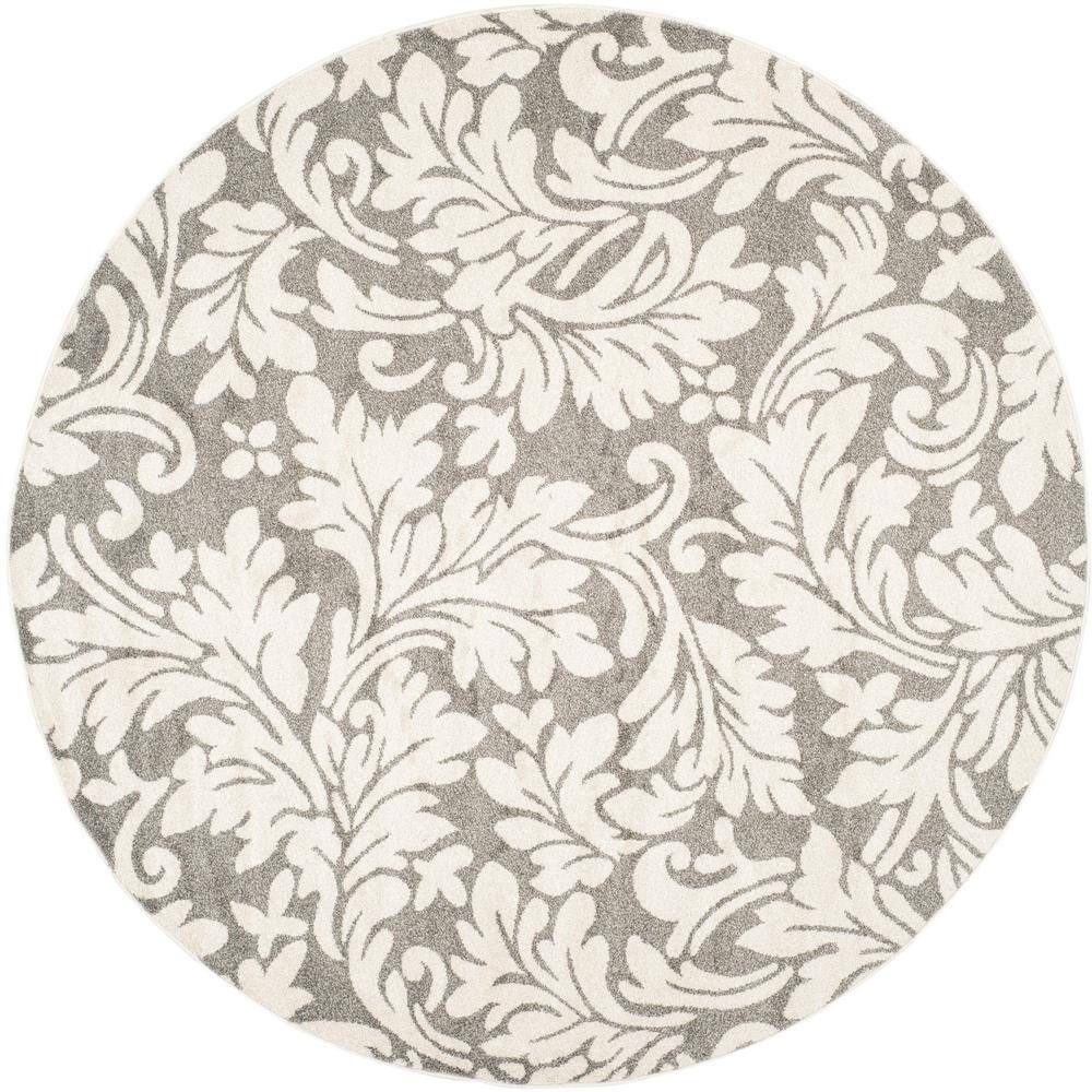 Elegant Gray & Beige Synthetic 7' Round Area Rug for Easy Care
