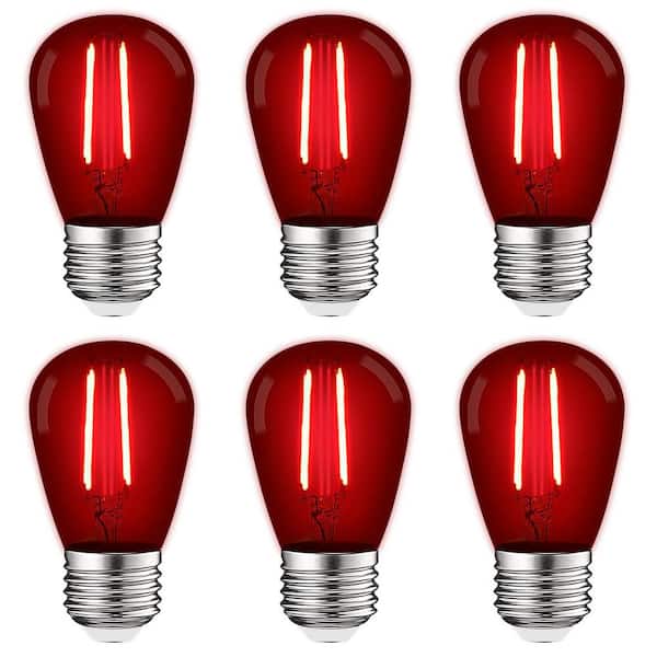 LUXRITE 11-Watt Equivalent S14 Edison LED Red Light Bulb, 0.5-Watt, Outdoor String Light Bulb, UL, E26 Base, Wet Rated (6-Pack)