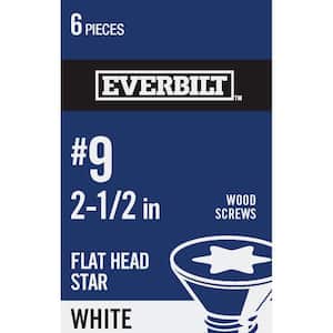 #9 x 2-1/2 in. Star Flat Head White Wood Screw (6-Pack)