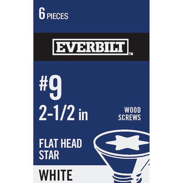 Everbilt #9 x 2-1/2 in. Star Flat Head White Wood Screw (6-Pack)