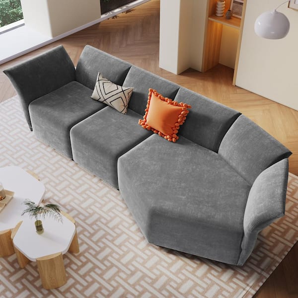 Harper & Bright Designs 106 in. Flared Arm 3-Piece Polyester Curved Sectional Sofa in Gray with Reclining