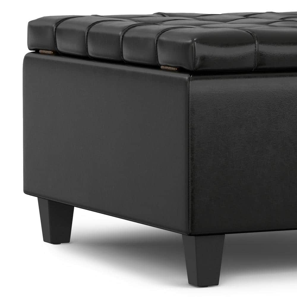Midnight Black Tufted Faux Leather Storage Ottoman