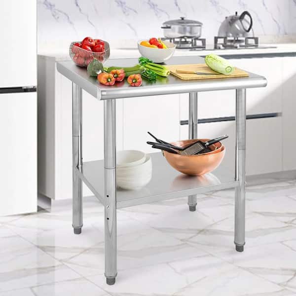 30"L x 24"W x 35"H Stainless Steel Food Prep Table-Heavy-Duty Kitchen Prep Table with Adjustable Lower Shelf, Silver