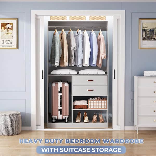 Aheaplus 40 in. W Grey Walk-In Tower 5-Shelf Wood Closet System