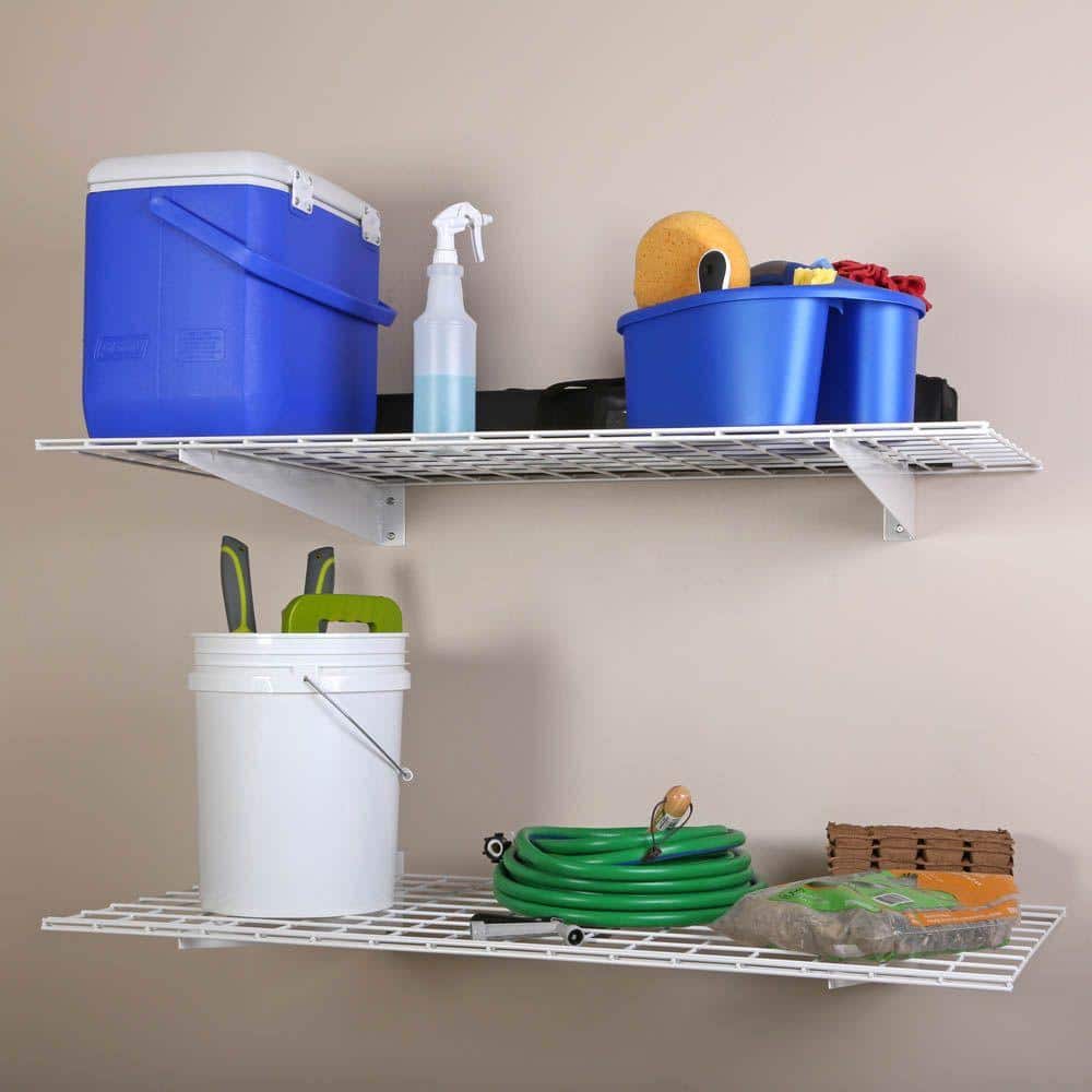 HyLoft Black Steel 48" Wall Mounted Garage Storage Shelves, Set of 2