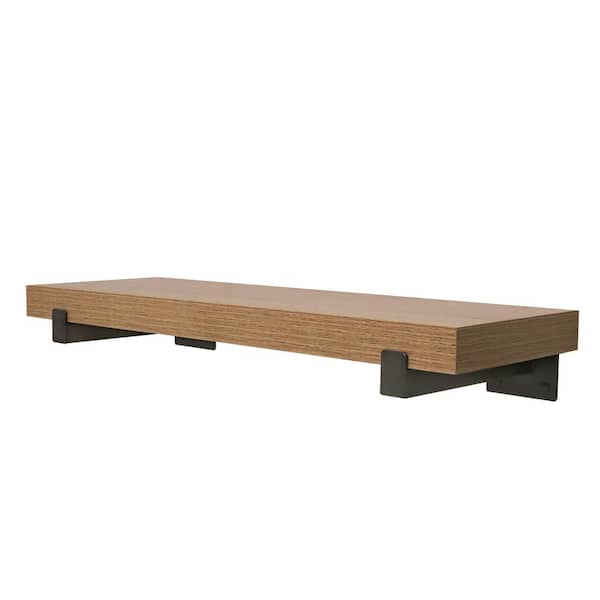 Classic Farmhouse 35.4 in. W x 8.25 in. D Elm Finish MDF Quick Mount Bracket Decorative Wall Shelf