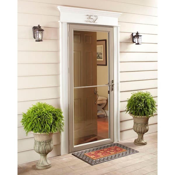2000 Series 36 in. x 80 in. Almond Universal Full View Retractable Aluminum Storm Door with Brass Hardware