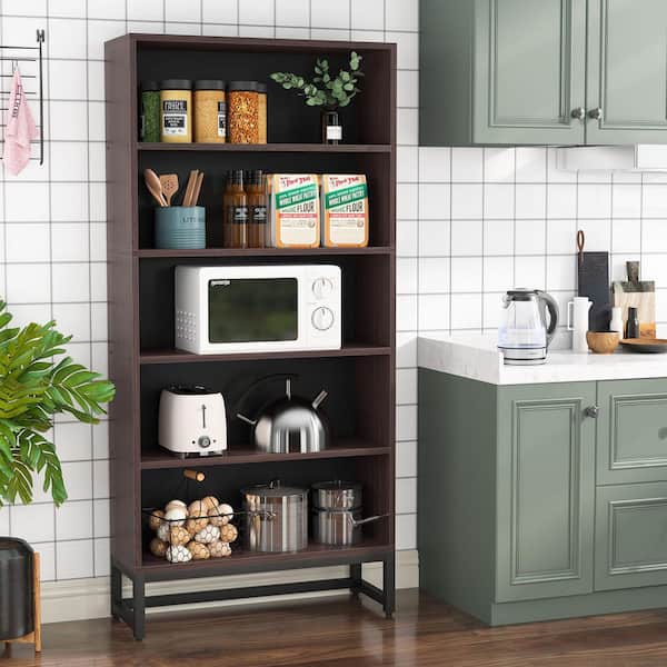 Frailey 31.5 in. Brown Free-Standing Large 6-Tier Open Display Shelves Bookshelf Storage Rack, Library Etagere Bookcase