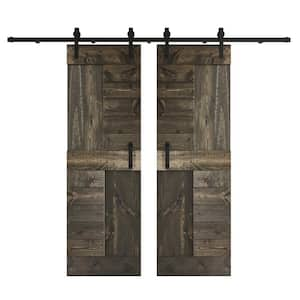 S Series 48 in. x 84 in. Carbon Gray DIY Knotty Wood Double Sliding Barn Door with Hardware Kit