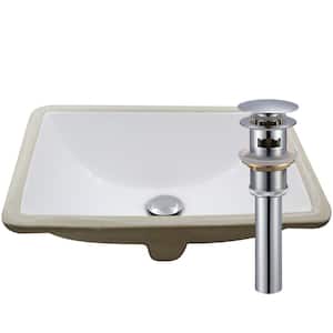 18.25 in. Rectangular Undermount Porcelain Bathroom Sink in White with Overflow Drain in Chrome