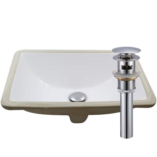 Novatto 18.25 in. Rectangular Undermount Porcelain Bathroom Sink in White with Overflow Drain in Chrome