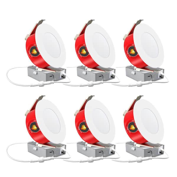 6-PACK 4 in. Fire Rated White Round Canless Integrated LED Recessed Light Trim12-Watt 5CCT 2700-5000K Dimmable