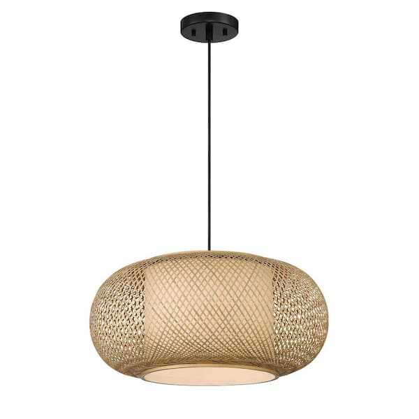 Hampton Bay Bayneswood 1Light Natural Cane with Black Accents Hanging