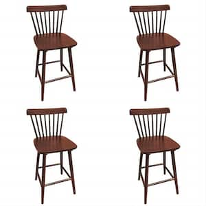 Windsor 24 in. Walnut Solid Wooden Bar Stool for Kitchen Island Counter Height Stool with Spindle Back Set of 4