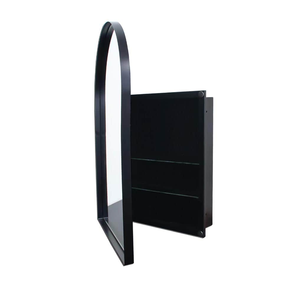 Black 24 in. W x 35.8 in. H Arched Metal Medicine Cabinet with Mirror Adjus