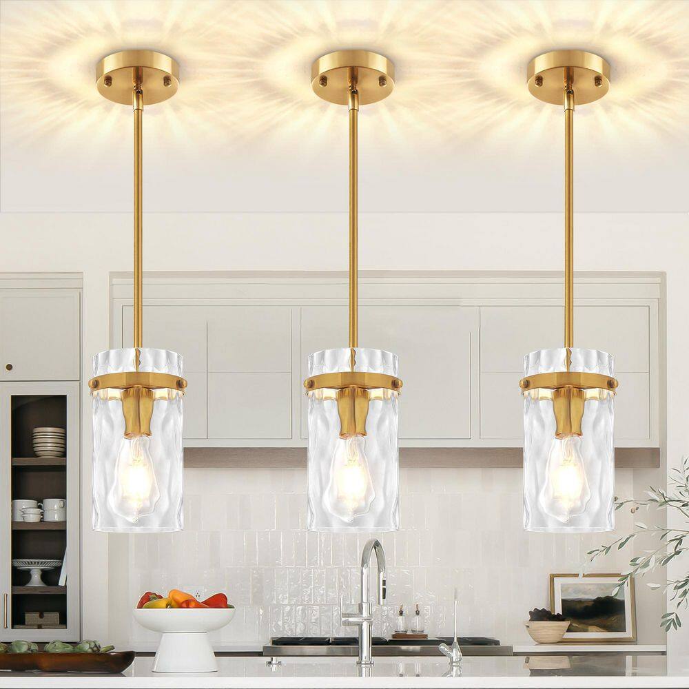 1-Light Gold Modern Pendant Light with Cylinder Clear Water Glass Shade (Set of 3) price history on PriceWatchPro