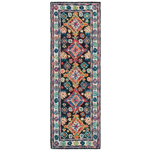 Aspen 2 ft. x 15 ft. Charcoal/Blue Oriental Runner Rug