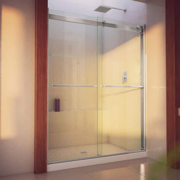 DreamLine Essence-H 56 to 60 in. x 76 in. Semi-Frameless Bypass Sliding Shower Door in Brushed Nickel with Clear Glass