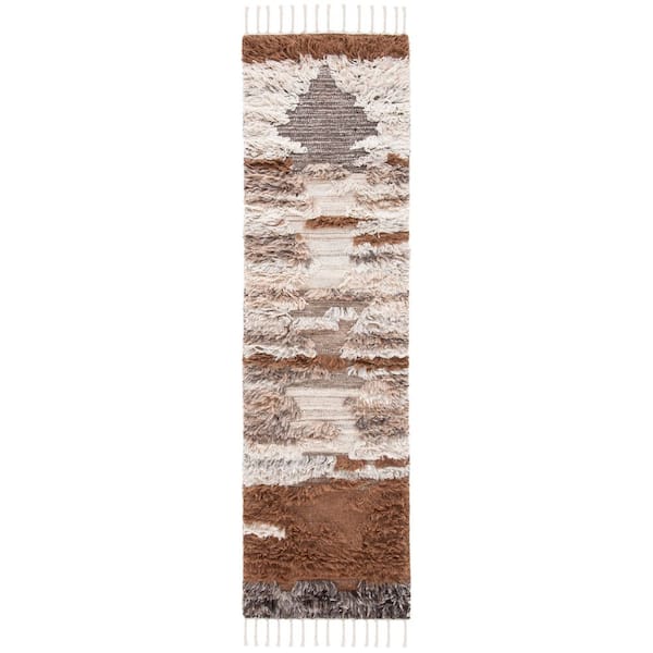 Kenya 2 ft. x 10 ft. Gray/Brown High-Low Abstract Striped Runner Rug