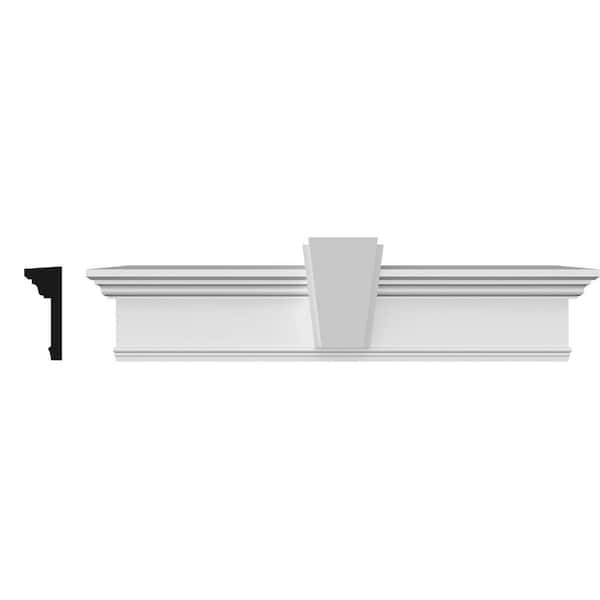 Ekena Millwork 1 in. x 101 in. x 7-1/4 in. Polyurethane Crosshead Moulding with Deco Keystone