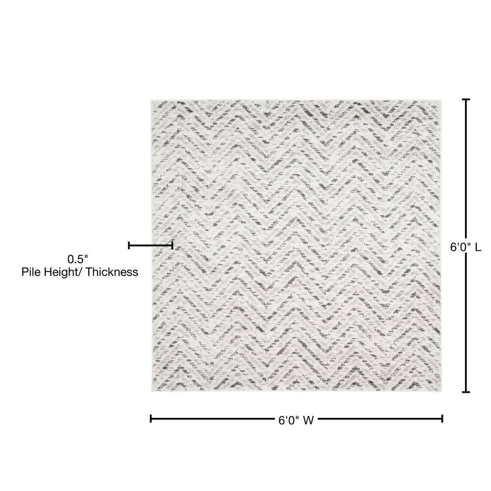 Chic Ivory Chevron 6' Square Synthetic Easy-Care Area Rug
