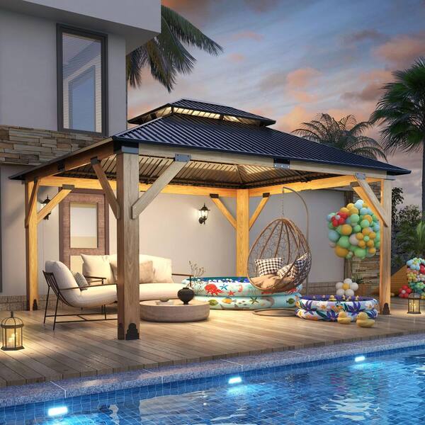 COVERONICS 11 ft. x 13 ft. Outdoor Wooden Gazebo-Patio Galvanized