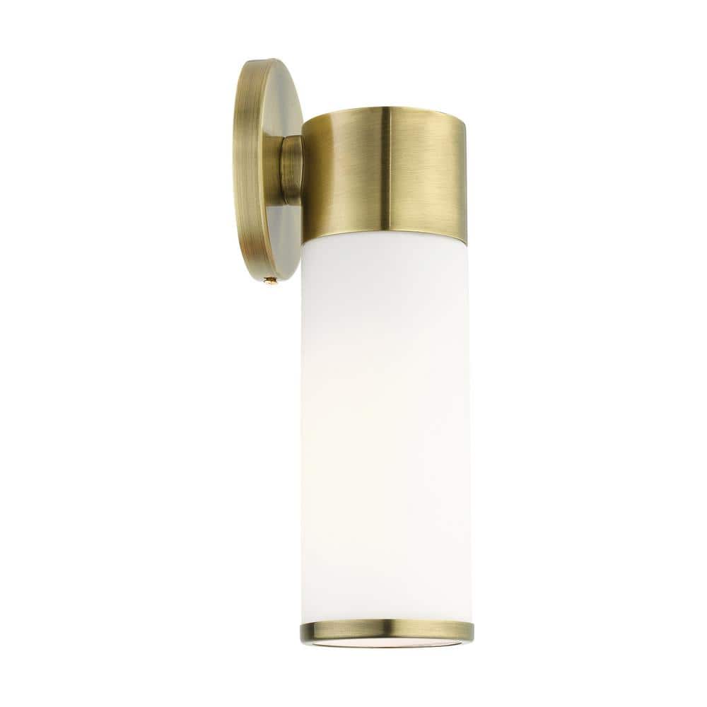 Antique Brass Lindale Dimmable Wall Sconce with Satin Opal White Glass