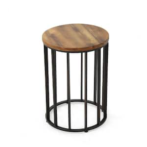 Natural Metal Wood Side Table Modern Pedestal Industrial Design Water-Resistant Wicker Rustic Outdoor Decor for Patio