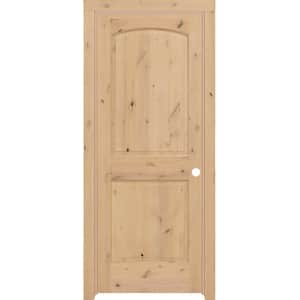 24 in. x 80 in. 2-Panel Round Top Left-Handed Unfinished Knotty Alder Wood Single Prehung Interior Door with Casing